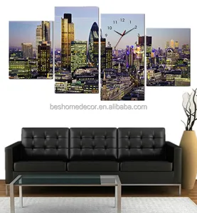 Klassieke Cityscape Modern Design Wandklok, Kwaliteit Quartz Batterij Operated Canvas Wanddecoratie Klok