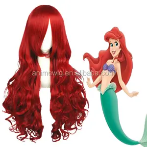 Parrucca rossa riccia lunga 80cm di alta qualità Cosplay la sirenetta Anime sintetica Halloween festa parrucche capelli Lolita