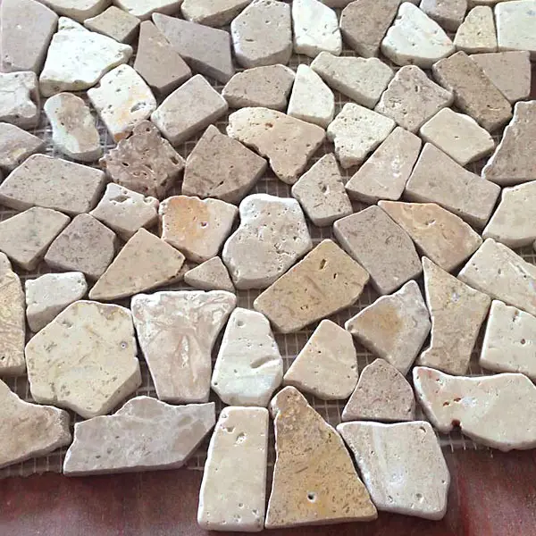 High quality natural stone travertine beige irregular marble mosaic kitchen tile