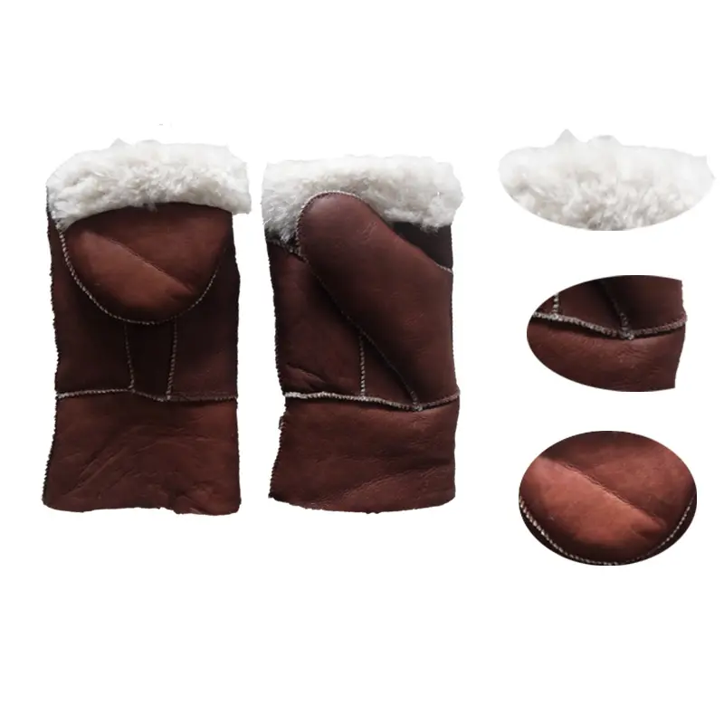 Hot selling warm pached lamb skin mitten sheepskin leather gloves with cover in winter