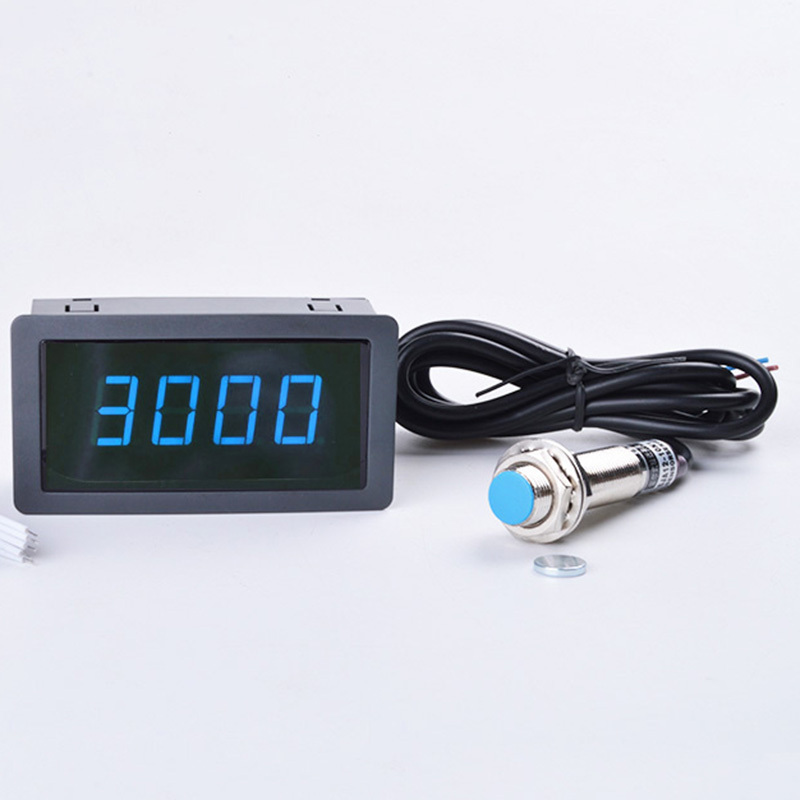 4 <strong>Digital</strong> Red Green Blue LED Industrial Tachometer RPM Speed Panel <strong>Meter</strong> <strong>With</strong> Proximity Switch <strong>Sensor</strong> <strong>12V</strong> Measure Range 10-9999