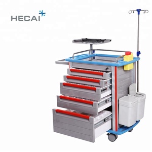 Chariots d'instruments hospitaliers chariot d'urgence médical chariot d'anesthésie en plastique <span class=keywords><strong>ABS</strong></span> de haute qualité avec tiroirs et carte de RCR - Product Image 1