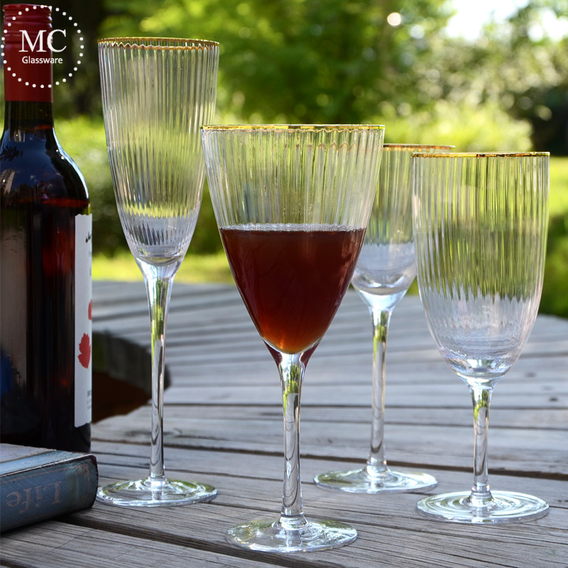 Gold Rim Stem Handmade lead-free Crystal Wine Glass Unique Stemware Glasses Large Goblet