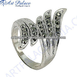 Unique Style Gun Metal <b>Silver</b> Marcasite <b>925</b> Sterling <b>Silver</b> <b>Ring</b> Jewelry - Product Image 1