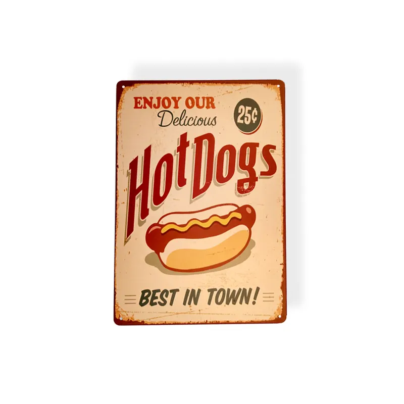 골동품 스타일 주석 기호 플레이트 포스터 장식 벽 HotDogs 상점 광고 금속 기호