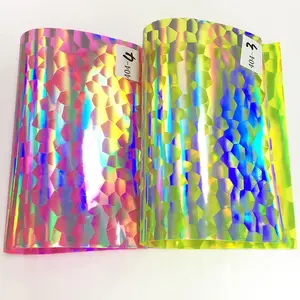 Holographic print design soft rainbow glossy metallic pvc film for making fashion bag XHT-404