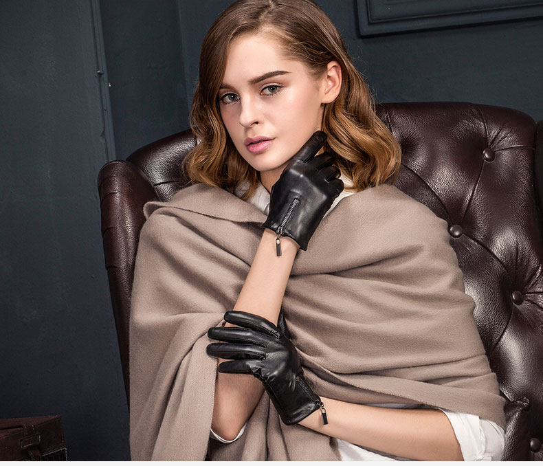 2021 Зимние Модные женские кожаные перчатки черного цвета с простым дизайном