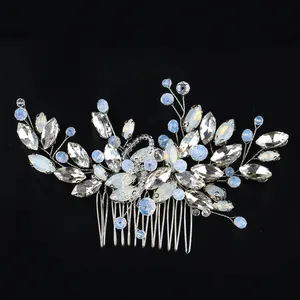 Wholesale handmade hair accessories pearl crystal leaf wedding headdress bridal hair comb