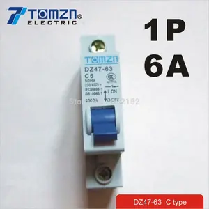 1P 6A 240V/415V, 50HZ/60HZ Mini interruptor de circuito MCB C45 tipo C