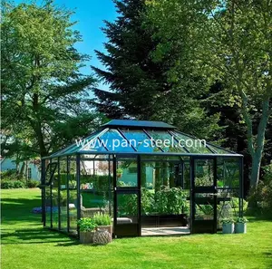 Simple Design Steel Structure Outdoor Pavilion Garden Sun Room Insulating Glass Roof Slant Polygon Molding Sunlight Enjoyment