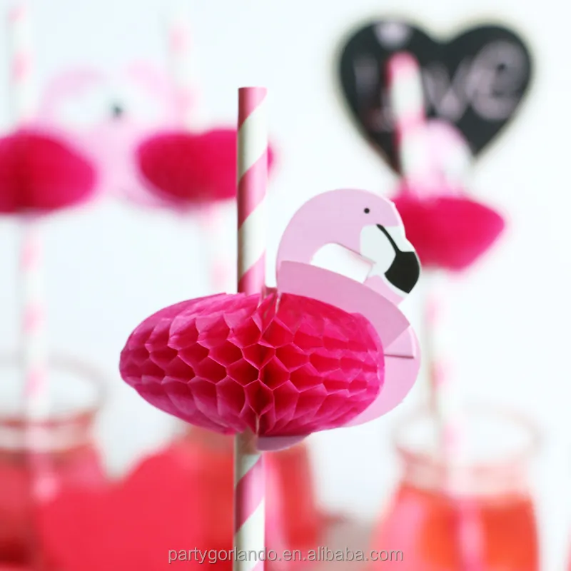 Honeycomb Paper Flamingo Drinking paper straw for party decoration