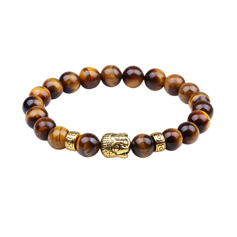 Wholesale Fashion 8mm Natural Volcanic Stone Buddha Head Beads Bracelet Elastic Bracelet for Men Women