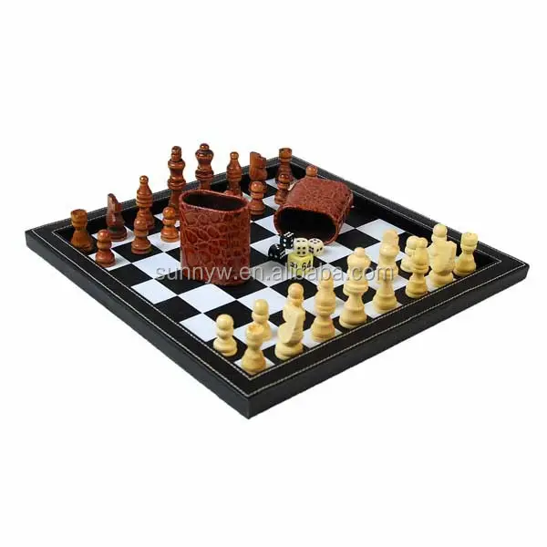 Custom Draagbare Pu Leer Schaken Board Game Reizen Schaakspel Checkers Delige Set