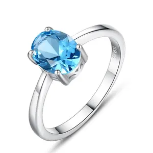 CZCITY Hand Jewelry Silver Oval Shaped Sterling 925 Woman Wholesale Blue Mystic Topaz Ring