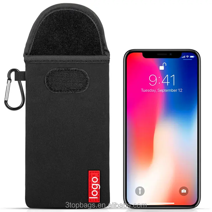 Wholesale Cell Phone Case Neoprene Pouch Cover with Carabiner Snap Arm Bag