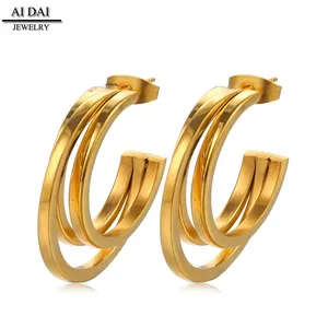 Wholesale 30mm 18k gold color indian big hoop earrings New design fashion stainless steel jewelries