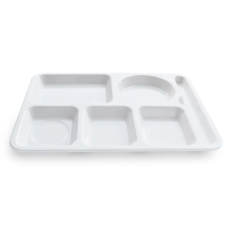 Eco-Friendly melamine 14 inch 6 compartment divided fast food tray hospital food tray for canteen
