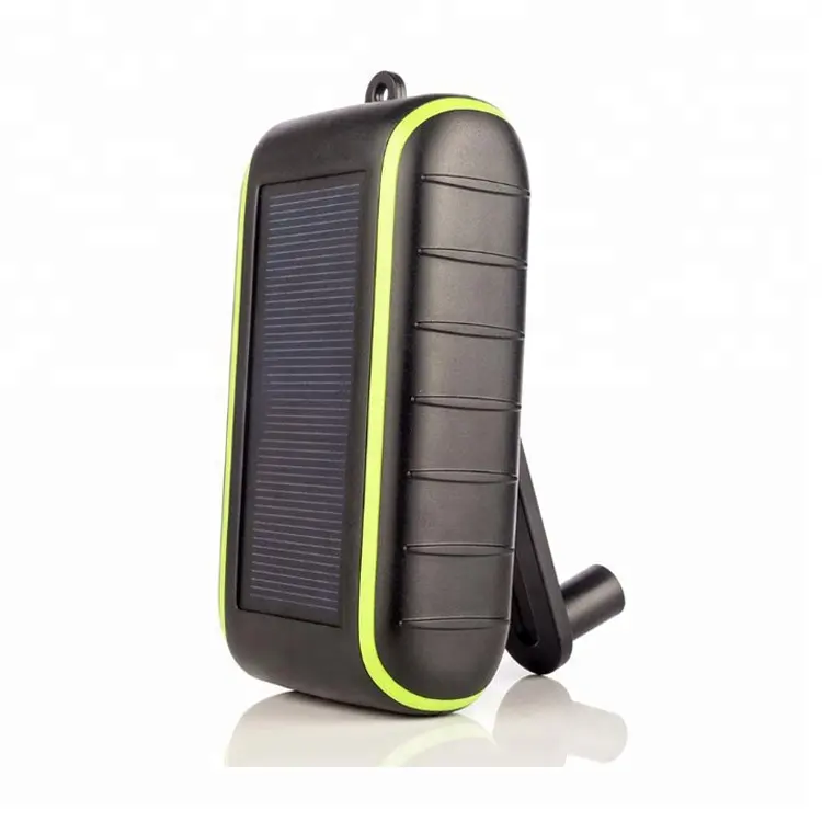 Hand crank 8000mah battery charger solar portable power bank with dual USB and LED light