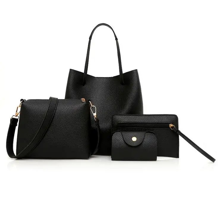 विंटेज फैशन चार टुकड़ा पु चमड़े सरल कंधे बैग सस्ते पर्स थोक महिलाओं के हैंडबैग