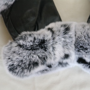 Mitaines en <span class=keywords><strong>cuir</strong></span> véritable de lapin, protection sans doigts, couleur noire, vraie fourrure de renard, mode hiver, offre spéciale - Product Image 4
