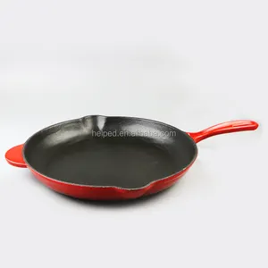 Round Enamel Cast Iron Skillets with Single Handle