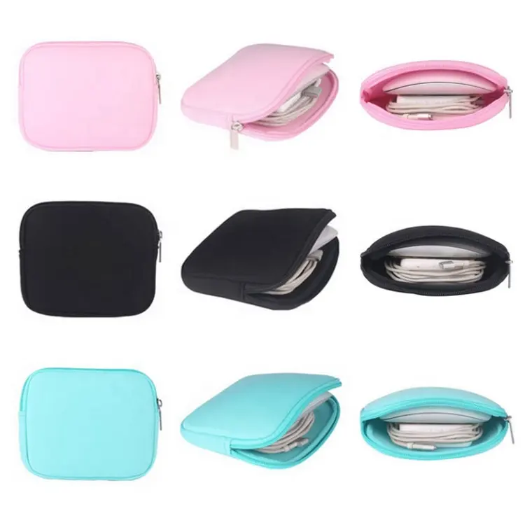 Portable Neoprene Bag Small Square Accessories Makeup Mouse Cable Pouch Makeup Kits Bag