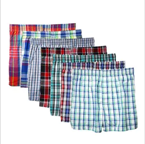 Boxers classiques à carreaux pour hommes sous-vêtements en coton ceinture élastique Shorts lâche flèche culotte Boxer