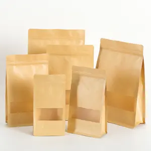 Multi-camada de fundo quadrado saco de papel kraft com janela fosco para embalagem de amendoim