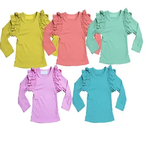 Boutique Baby Girl Casual Long Sleeve Cotton Top Ruffle T Shirts Wholesale Spring/Fall Child Clothes 7 years girls Fall Shirts