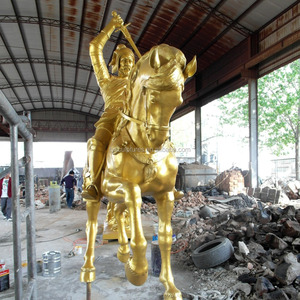 Escultura de guerra dorada europea, Guerrero de fundición de bronce con estatua de caballo - Product Image 6