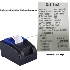 Printer Termal Mikro Usb Mini 58Mm, Printer Termal Pos Hitam dan Putih Mendukung Gb 18030 Mendukung Esc/Pos