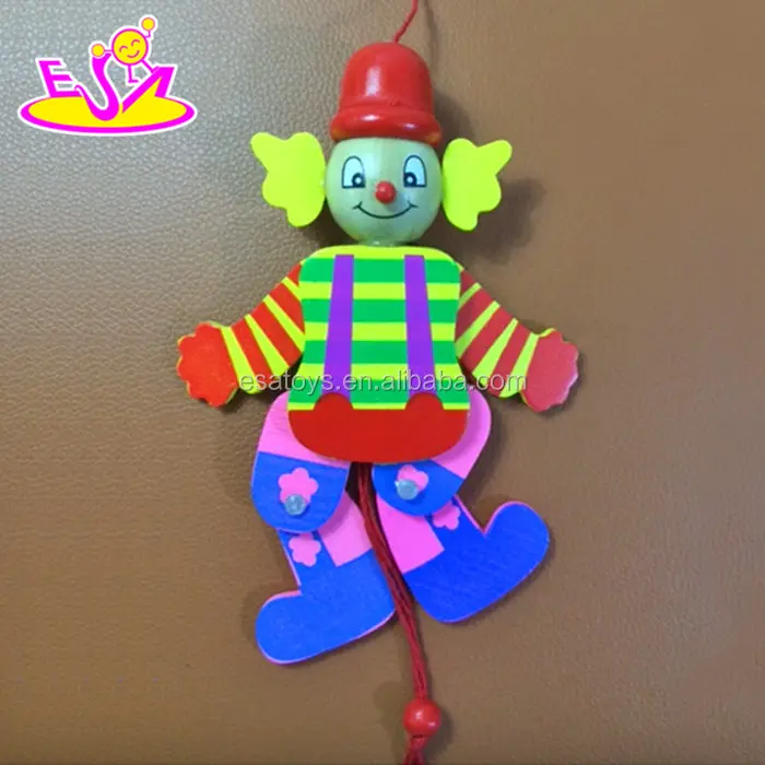 most popular cartoon clown wooden marionette puppet for kids W02A059A