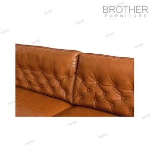Hiện đại cổ điển Modular <span class=keywords><strong>chesterfield</strong></span> <span class=keywords><strong>sofa</strong></span> Set Antique phong cách cổ điển khung gỗ với Nâu da chính hãng cho phòng khách - Product Image 4