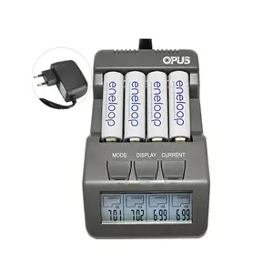 Original Opus BT-C700 NiCd NiMh LCD Digital Intelligent AAA 16340 RCR123 14500 AA 4 Slots Battery Charger EU US Adapter