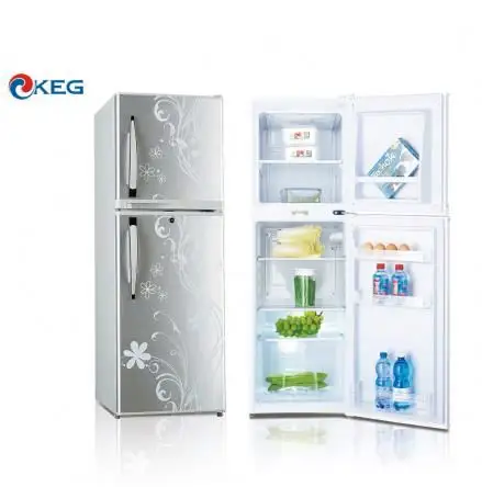 152L แฟชั่นประตูกระจกตู้เย็นที่ใช้สำหรับการขายด้านบนตู้แช่แข็งสองประตู VCM ดอกไม้ชุดตู้เย็น