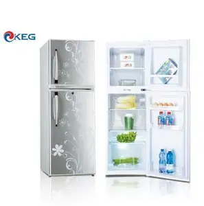 Refrigerador de puerta de vidrio usado, congelador superior de doble puerta, VCM, Serie de flores, 152L