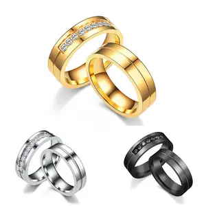 공장 직접 판매 간단한 디자인 골드 도금 다이아몬드 웨딩 커플 반지