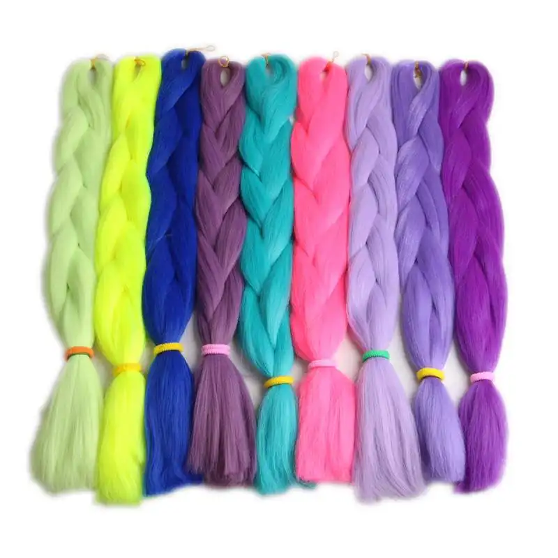 Jumbo Treccia di 100 Intrecciare I Capelli Sintetici Piegato 80 grammi di Colore Solido 10 pezzi/pacco 24 "60 centimetri di Lavanda Neon Verde blu Confezione Da 10-15pcs