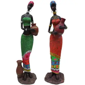 Home Decoratie Art Ambachten Mooie Afrikaanse Vrouw Sculptuur Hars Standbeeld