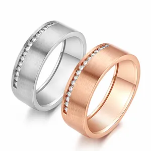 Top Quality Fashion Design Wire Drawing Process Rose Gold Color Lover's Ring Austrian Crystal Full Sizes Wholesale R378 R379
