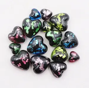 批发意大利威尼斯 Murano 玻璃压碎箔半孔心散装 Lampwork 珠宝珠子为工艺用品和工具