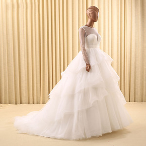 RSM66157 ruffler layeres boda de la falda vestido de la muchacha larga de mangas de <span class=keywords><strong>organza</strong></span> vestido de novia - Product Image 1