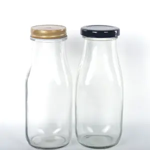 16盎司玻璃牛奶瓶，带可重复使用的金属扭曲盖和吸管，用于饮料玻璃器皿和派对、婚礼、牛奶瓶