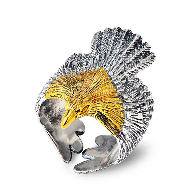 Punk style sterling silver wholesale mens biker silver eagle ring