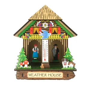 2019 Neues Design billiges Wetter haus mit Thermometer, 3D-Holzhandwerk, Geschenk-und Andenken-Schwarzwald barometer