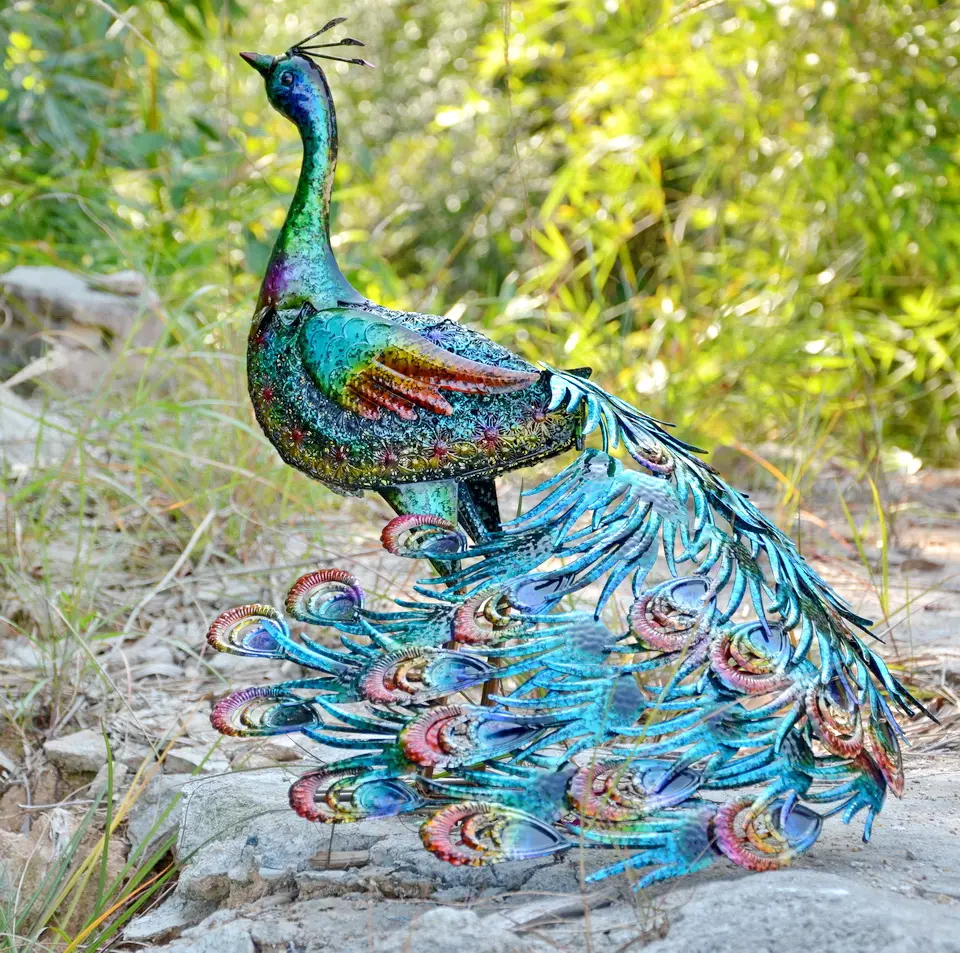 Садовая декоративная ручная роспись, металлическая скульптура павлина