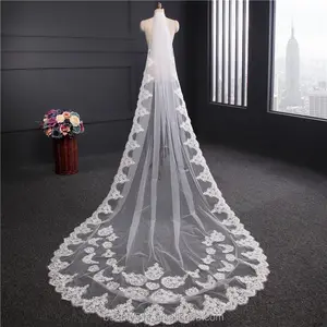 Voile de mariée Long en Tulle blanc ivoire, 3 mètres, long, garniture en dentelle, à la mode, HL29, vente en gros