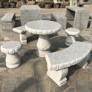 室外装饰石头椅子雕刻桌子和长凳石材花园家具