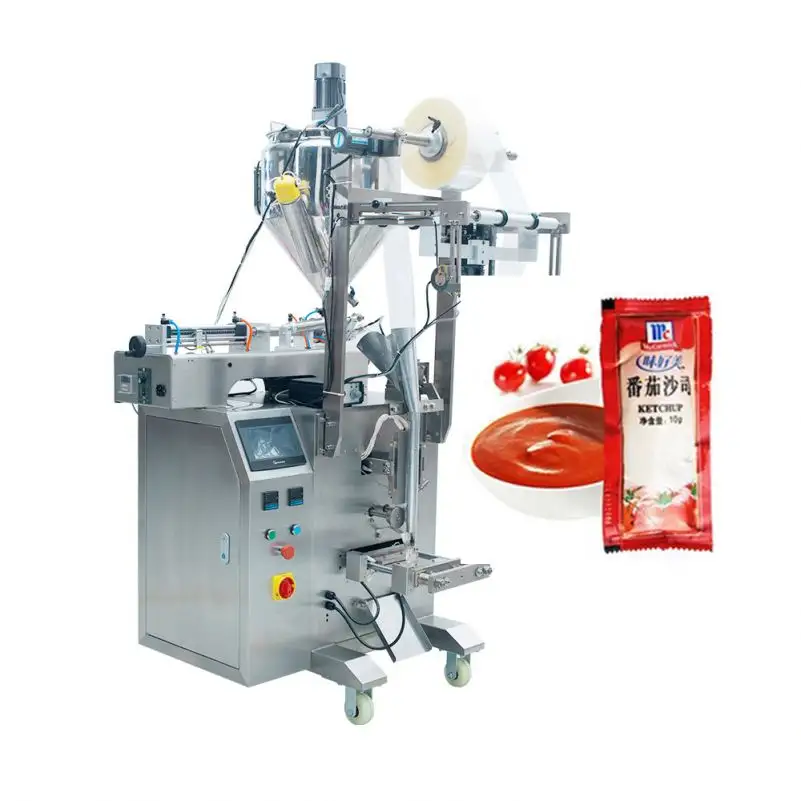 BRENU Middle Back Seal Tomato Ketchup Jam Sauce Paste Small Pouch Sachet Bag Filling Sealing Packing Machine Stock 3 or 4 Sides