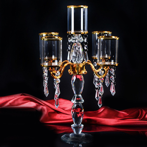 Commercio all'ingrosso Alto 5 bracci con paralume decorazioni di nozze di cristallo di vetro candelabri - Product Image 1